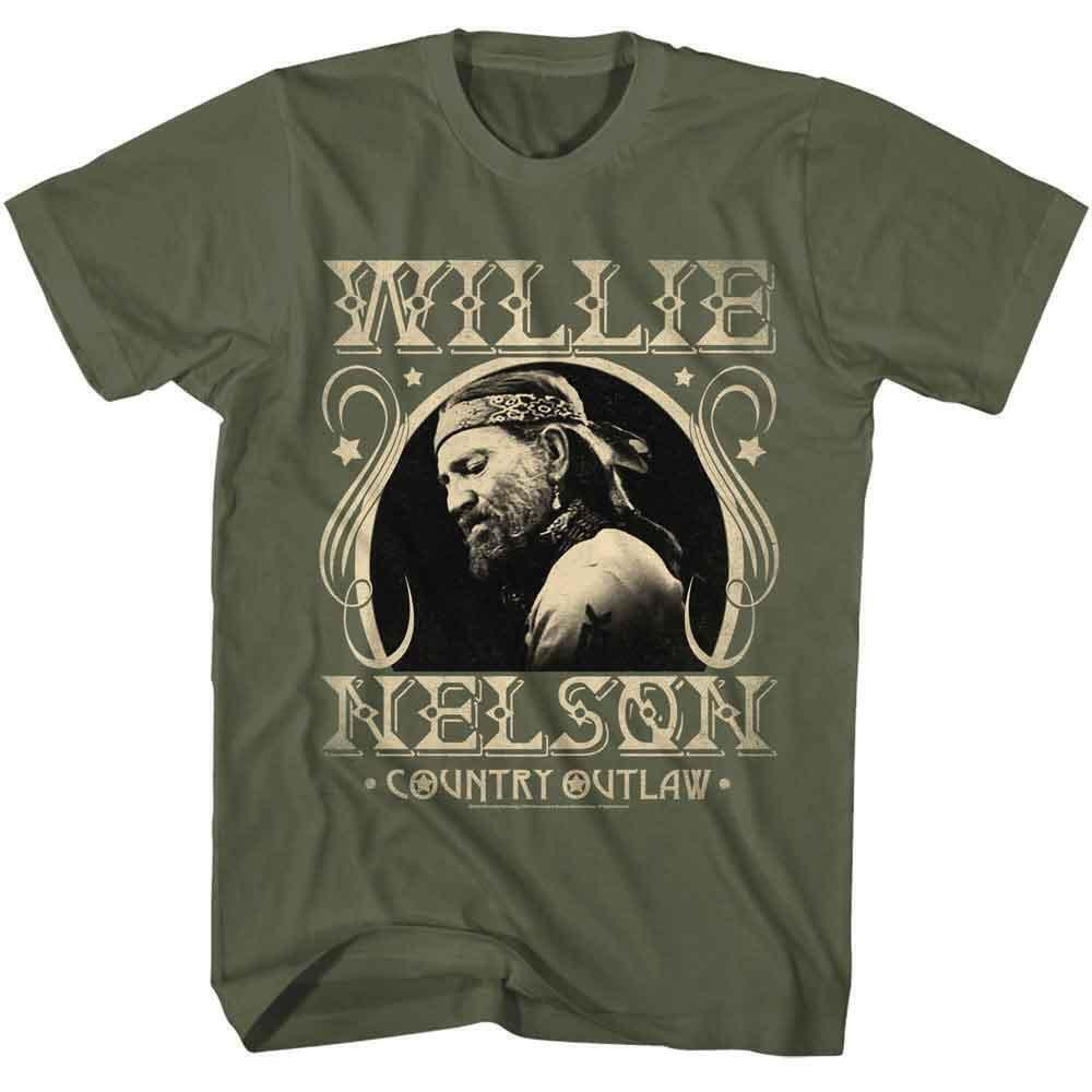 Willie Nelson Country Outlaw Military Green T Shirt